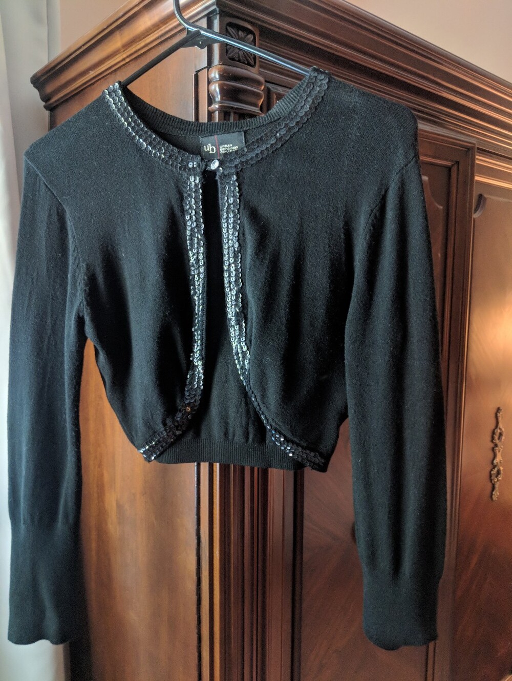 Urban Behavior Black Sequin-Trim Cropped Cardigan